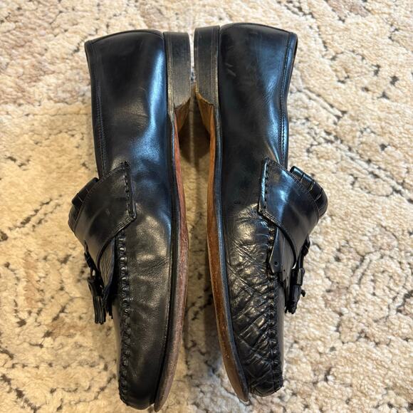 Johnston & Murphy Black Leather Tassel Slip On Loafer Size 12 M Vintage - Picture 8 of 9
